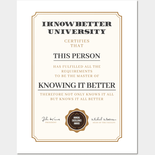 Funny I know it better diploma Wall Art by Vilmos Varga